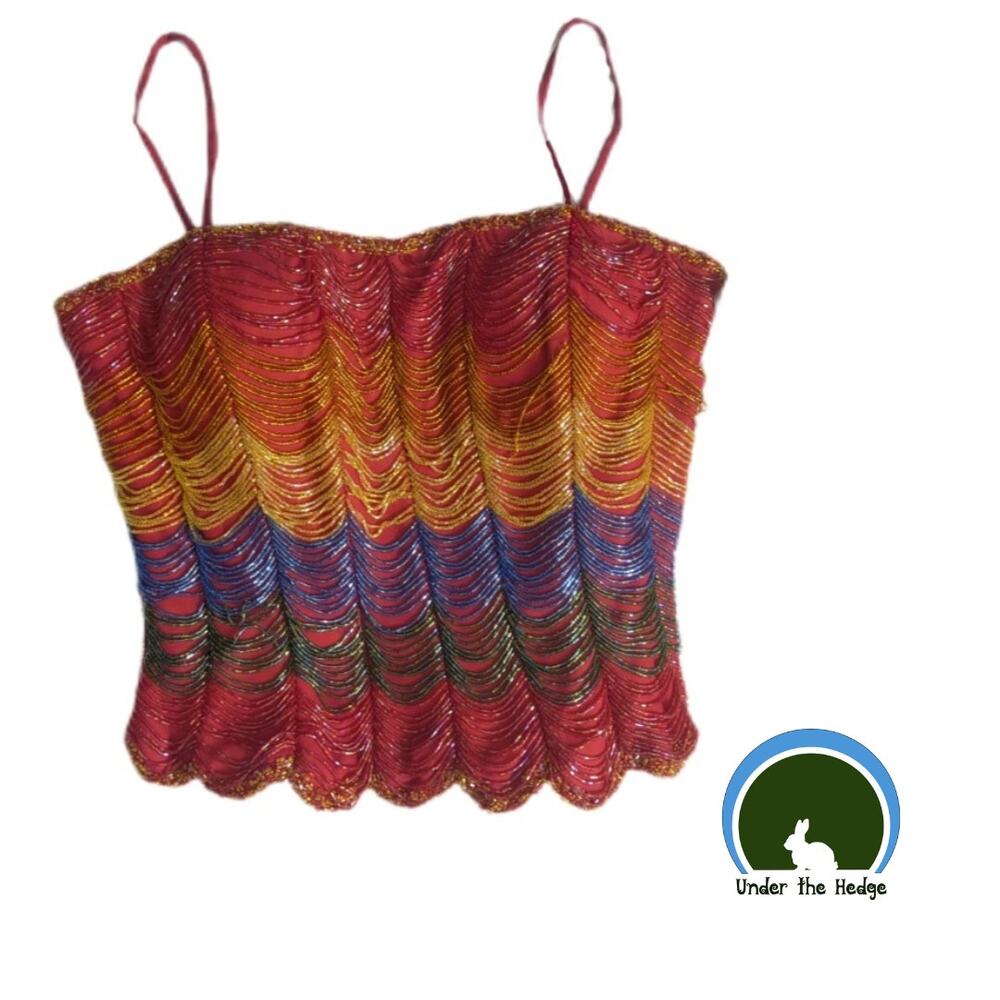Vtg New w/Defects Mike Benet Rainbow Fully Beaded Formal Corset Top Size 8